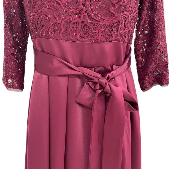 Alex Evenings Petite Burgundy Lace Chiffon Dress Formal Cocktail Wedding Guest - Picture 11 of 13